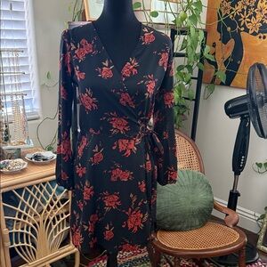 Veronica M Dark Floral Long Sleeve Mini Wrap Dress
